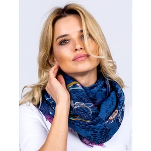 Airy dark blue scarf with a folk pattern