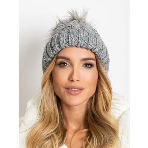 Gray winter hat with pompom