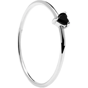 PDPAOLA Minimalistický strieborný prsteň so srdiečkom Black Heart Silver AN02-224 50 mm