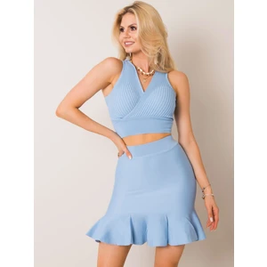 RUE PARIS Light blue skirt with a frill