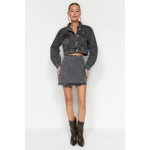 Trendyol Anthracite Buttoned Mini Denim Skirt