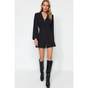 Trendyol Black Mini Weave Zipper Detailed Jumpsuit