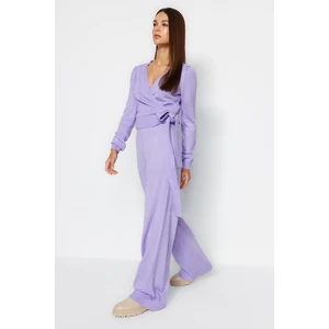 Trendyol Lilac Crop Knitwear Top and Bottom Set