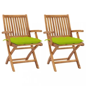 Záhradná stolička 2 ks teak / látka Dekorhome Svetlozelená,Záhradná stolička 2 ks teak / látka Dekorhome Svetlozelená