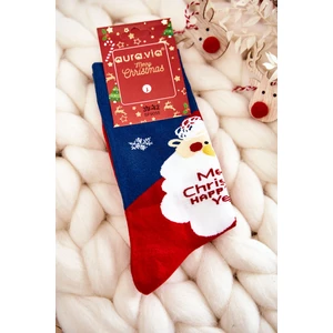 Pánské vánoční bavlněné ponožky se Santa Clauses Námořnická modrá a červená
