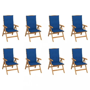 Skládací zahradní židle s poduškami 8 ks teak / látka Dekorhome Tmavě modrá,Skládací zahradní židle s poduškami 8 ks teak / látka Dekorhome Tmavě modr