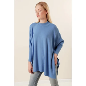 Bigdart 15783 Slit Poncho Sweater - Sax