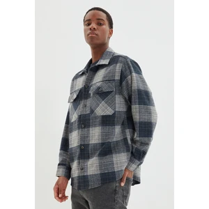 Trendyol Navy Blue Men's Oversize Lumberjack Plaid Shirt