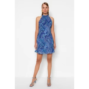 Trendyol Blue High Neck Printed Woven Woven Dress
