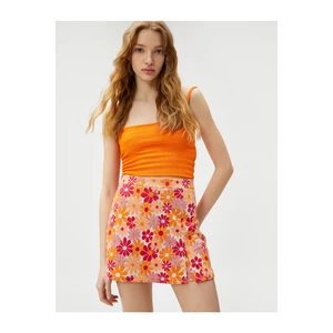 Koton Mini Floral Short Skirt with Viscose Blend, Straight Cut.
