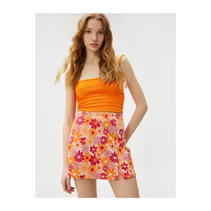 Koton Mini Floral Short Skirt with Viscose Blend, Straight Cut.