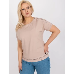 Plus size beige cotton blouse with inscriptions