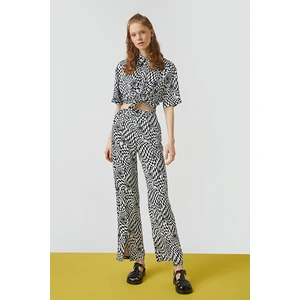 Koton Women's Patterned Slit High Waist Spanish Leg Pants 2sal40044w