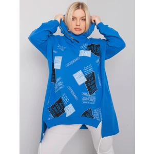 Dark blue plus size sweatshirt with print and application