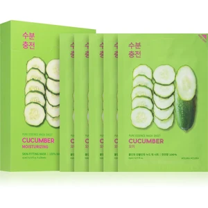 Holika Holika Pure Essence Cucumber plátenná maska s upokojujúcim účinkom pre citlivú pleť so sklonom k začervenaniu 5x20 ml