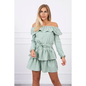 Off-the-shoulder dress with tie at the waist dark mint