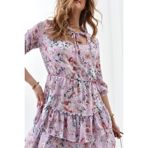 Chiffon dress with floral lavender print