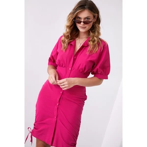 Shirt dress with ruffles, because the hips are fuchsia
