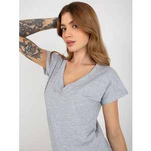 Grey melange basic T-shirt with neckline