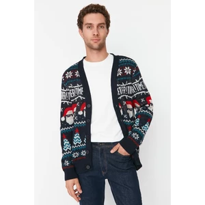 Trendyol Multicolored Men's Regular Fit V Neck Santa Christmas Knitwear Cardiga