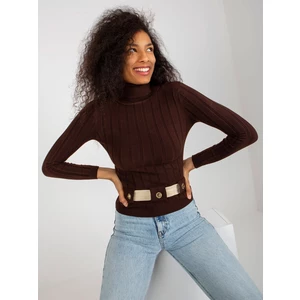 Dark brown ribbed sweater with turtleneck