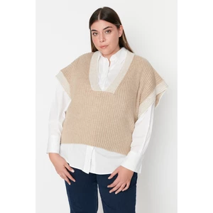 Trendyol Curve Plus Size Sweater Vest - Beige - Oversize