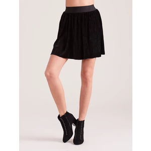 Black velour pleated miniskirt
