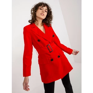 Lady's double-breasted jacket with belt - red