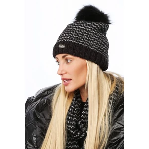 Black herringbone winter cap with mink