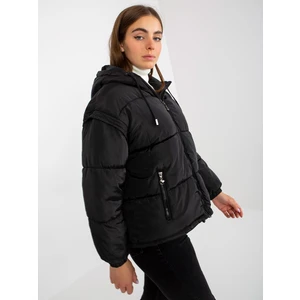 Black 2-in-1 winter jacket with detachable sleeves