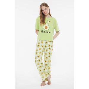 Trendyol Green Avocado drukowane dzianiny piżamy Zestaw