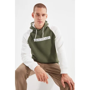 Trendyol Khaki Men Regular Fit Hooded Long Sleeve Printed Sweatshirt