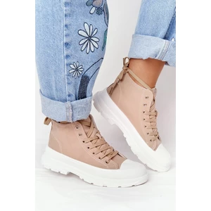 Women's High Sneakers On A Chunky Sole Light Brown Trissy