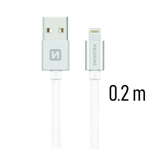 Datový kabel Swissten Textile USB/Lightning, 0,2m, stříbrný