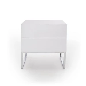 Nočný stolík Heda (2 zásuvky, biela lesklá, chrómovaný rám)