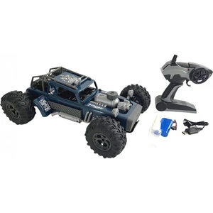 Auto RC buggy vypouštějící páru plast 38cm modré 2,4GHz na bat. + dobíjecí pack v krabici 55x26x30cm