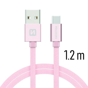 Datový kabel Swissten Textile USB/USB-C, 1,2m, růžovo/zlatý