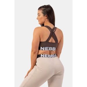 Nebbia Medium Impact Cross Back Sports Bra Brown L