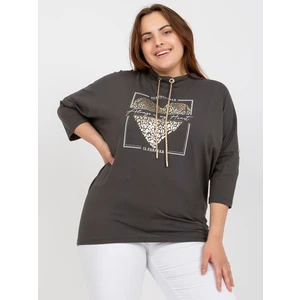 Cotton khaki blouse of larger size with application