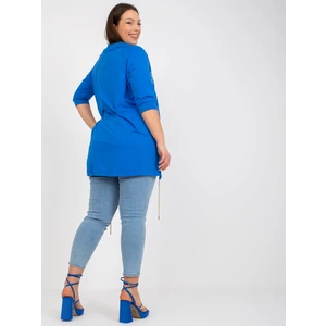 Dark blue blouse of larger size loose cut with patch
