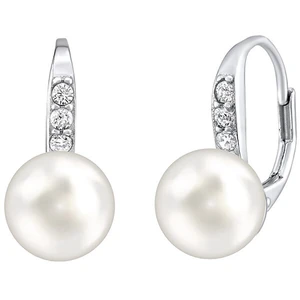 Silvego Nežné strieborné náušnice s pravou bielou perlou a kryštály Swarovski LPSER0639