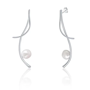 JwL Luxury Pearls Dlouhé stříbrné náušnice s pravými barokními perlami a zirkony JL0681