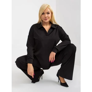 Black plus size two-piece stripe set