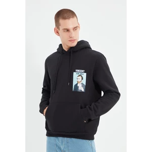 Trendyol Black Licensed Mens Vincent van Gogh Printed Regular Fit Hoodie Sweatshirt