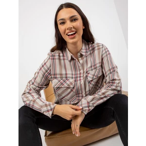 Light beige women's plaid viscose shirt
