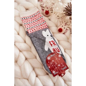 Women's socks Christmas patterns with polar bear gray