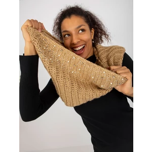 Camel knitted women's neck warmer with application