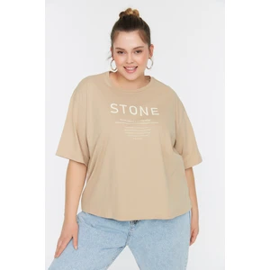 Trendyol Curve Plus Size T-Shirt - Beige - Regular fit