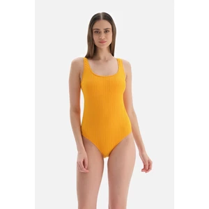 Dagi Yellow U-Neck Thick Straps Swimsuit