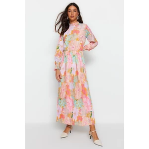 Trendyol Pink Multicolored Pleated Pleated Woven Floral Dress